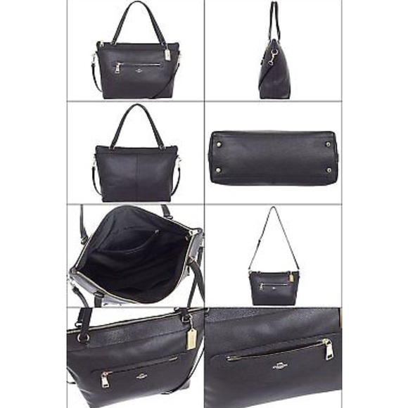 Coach Tyler Pebble Leather Zip Tote Black - Picture 8 of 8